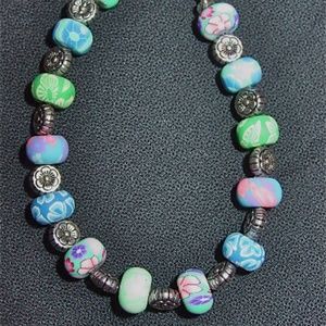 Flower Blue Green Polymer Clay Handmade Bracelet